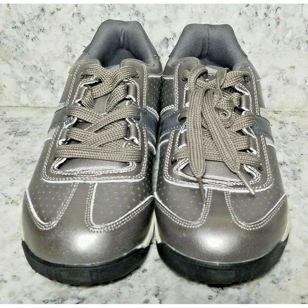 Therafit‎ Womens 7 Pewter Leather Walking Shoes C403121C Metallic Sneakers